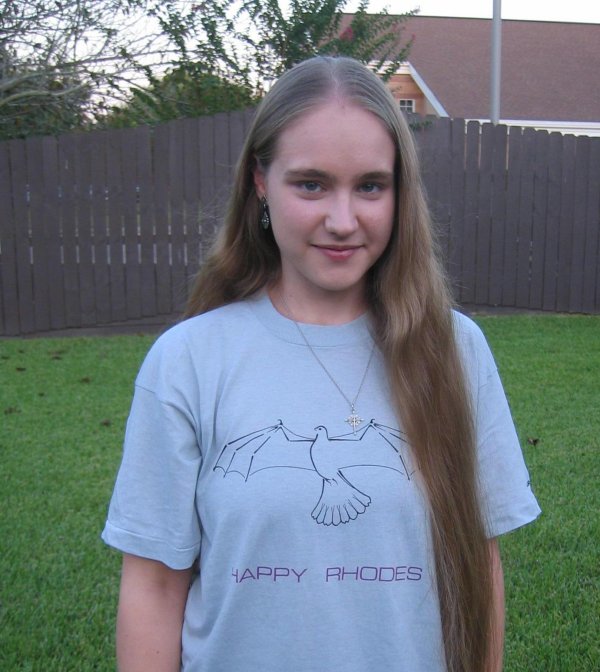Kate McNally Carter from Maryland wearing a Happy Rhodes t-shirt